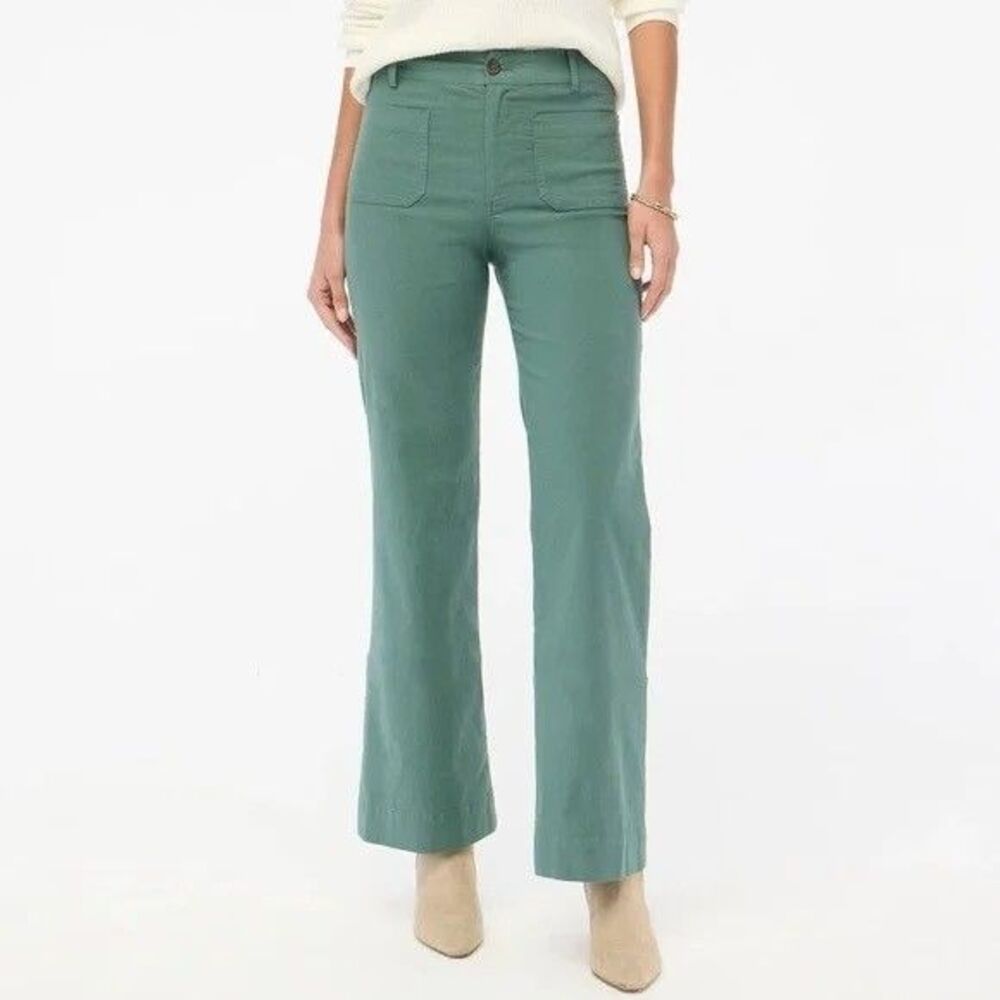 J.CREW Lizzie High Rise Linen Cotton Patch Pocket Wide Pant 33T Spinach NWT B93